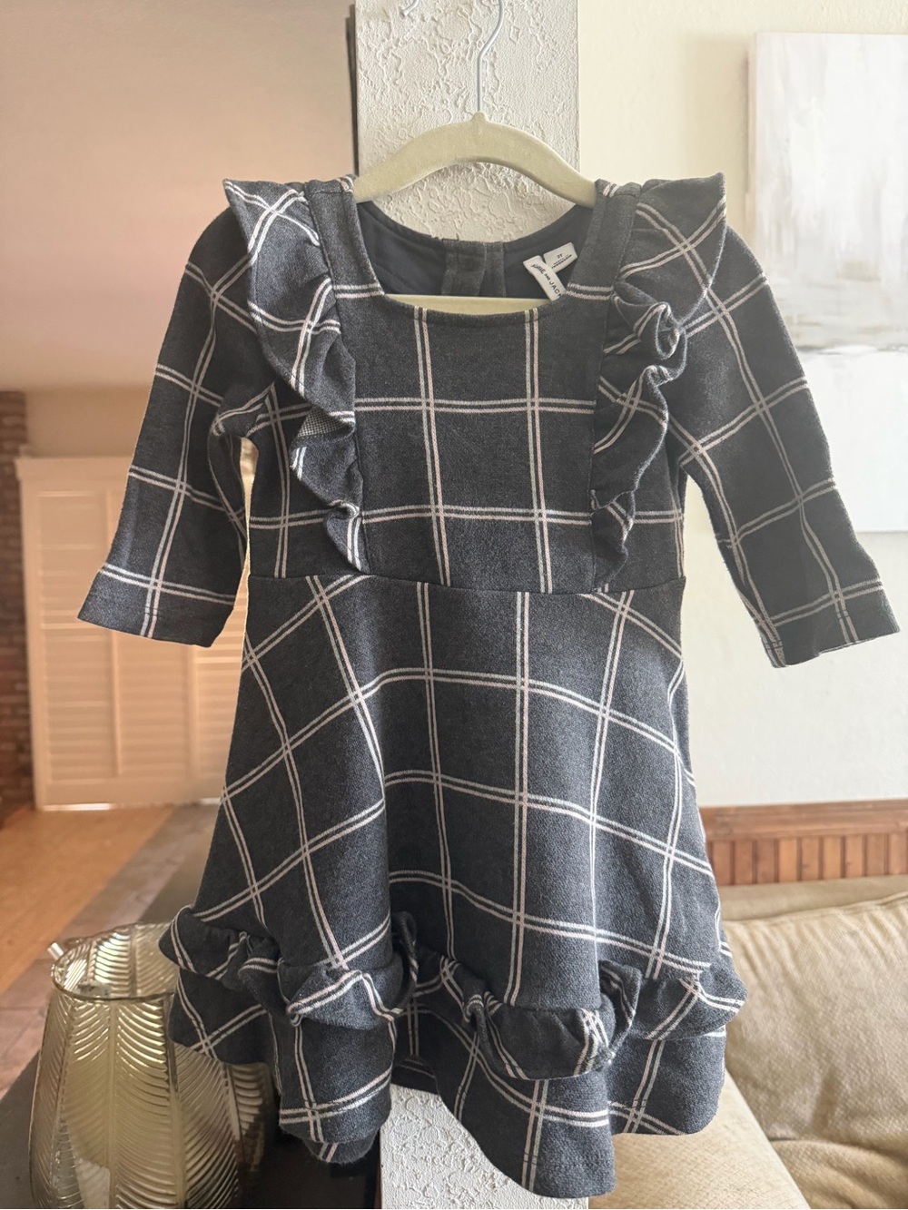 Janie and Jack Black Windowpane Ruffle Knit Dress